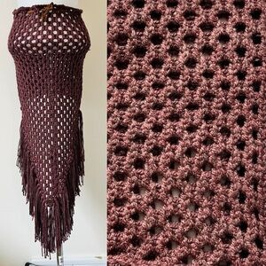 Boho Crochet Festival High Low Skirt Loose Knit Beach Swim  Cover Up Fringe Sz S